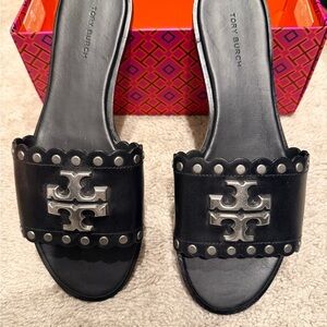 Tory Burch Black Sandals with Silver Accents